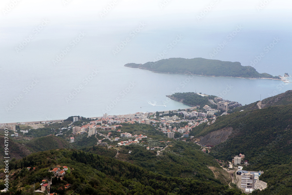 city and Bay view from the mountain in Montenegro