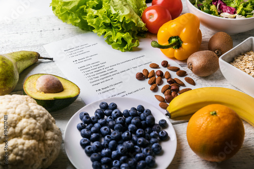 balanced diet plan with fresh healthy food on the table