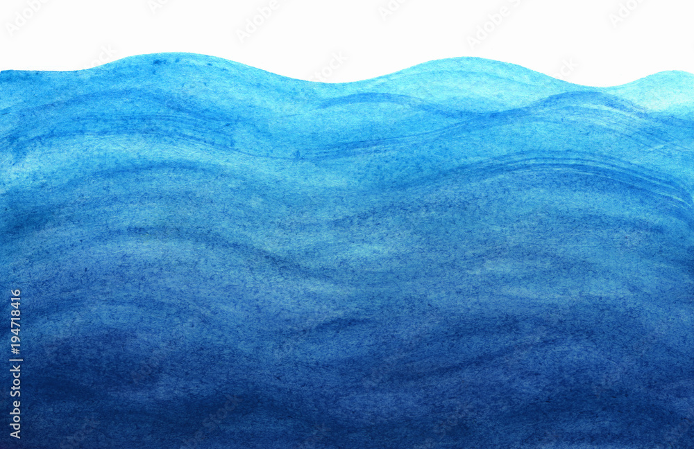 Naklejka premium Błękitne morze fale w akwareli