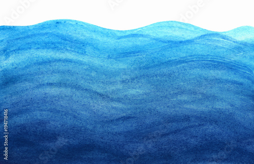 Blue sea waves in watercolor