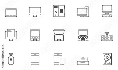 Computers Line Icons contains Laptop, Smartphone and more. Editable Stroke. 48x48 Pixel Perfect.