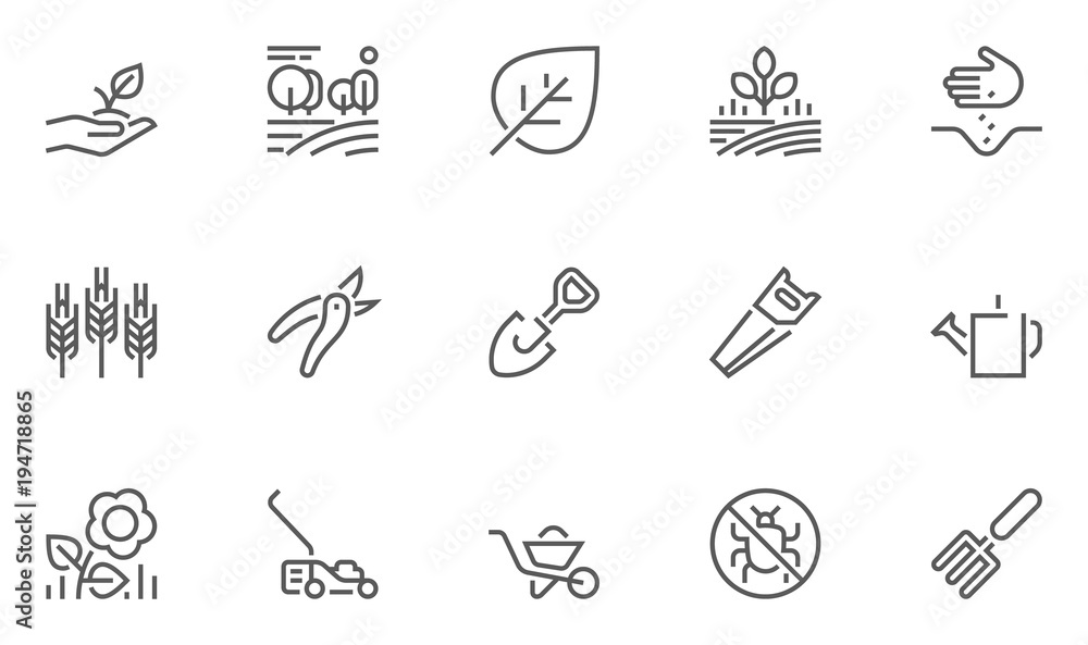 Set of Gardening Line Icons with Seeding, Flowers, Tools and more. Editable Stroke. 48x48 Pixel Perfect. Set of Gardening Line Icons with Seeding, Flowers, Tools and more. Editable Stroke. 48x48 Pixel Perfect.