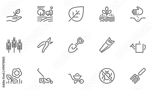 Set of Gardening Line Icons with Seeding, Flowers, Tools and more. Editable Stroke. 48x48 Pixel Perfect.