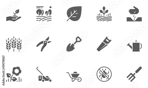 Set of Gardening Icons with Seeding, Flowers, Tools and more.