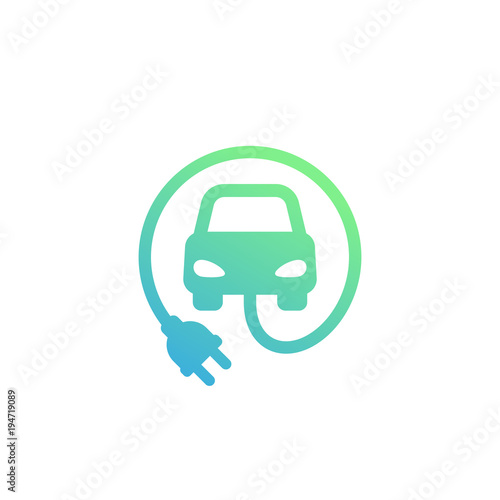 electric car with plug vector icon