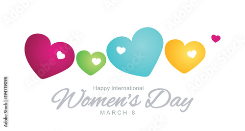 8 March Happy Womens Day with color hearts logo banner