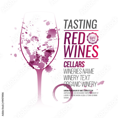 Illustration of wine glass with red wine stains. For wine events, presentation and product tasting.