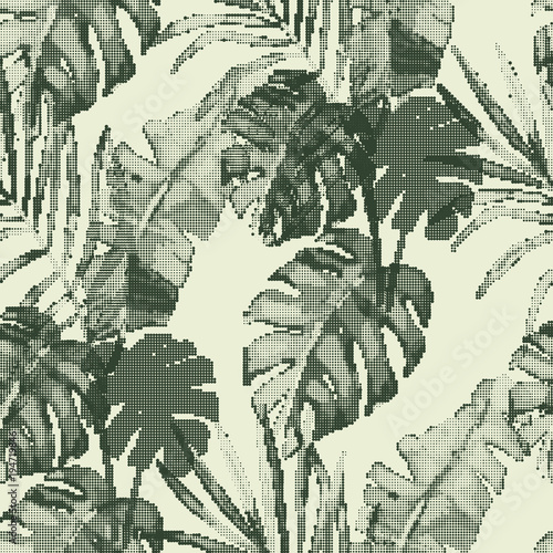 Exotic seamless pattern, green tropical leaves, botanical summer print, vecto...