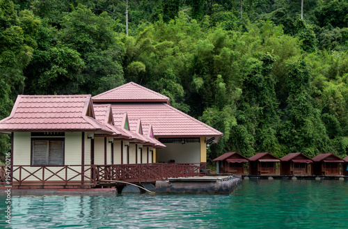 Floating bungalows on the Cheow Lan lake inside the Khao Sok National Park in southern Thailand