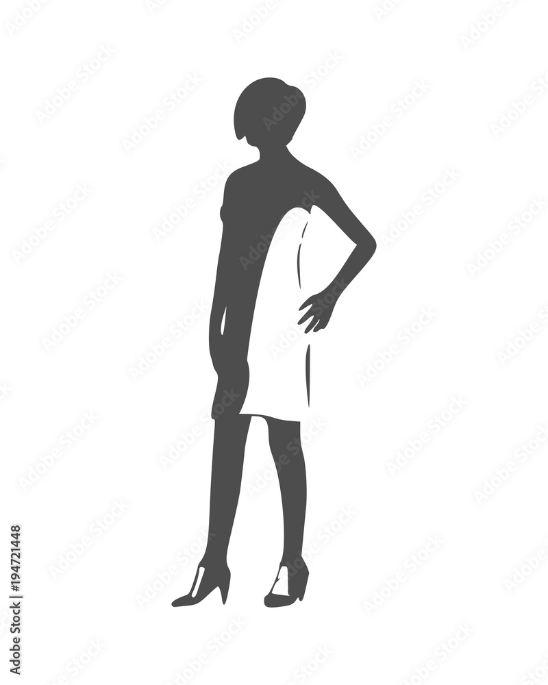 Posing business woman wearing the dress. Abstract silhouette