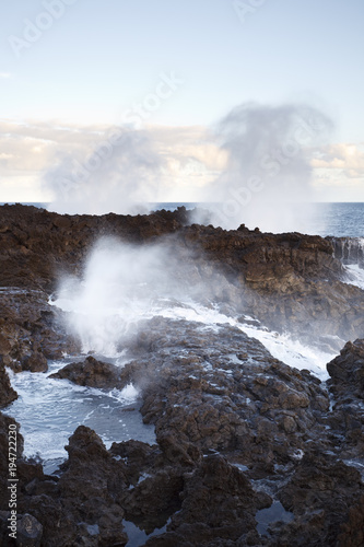 Fototapeta Naklejka Na Ścianę i Meble -  Wave Explosions And Blow Hole, La Palma