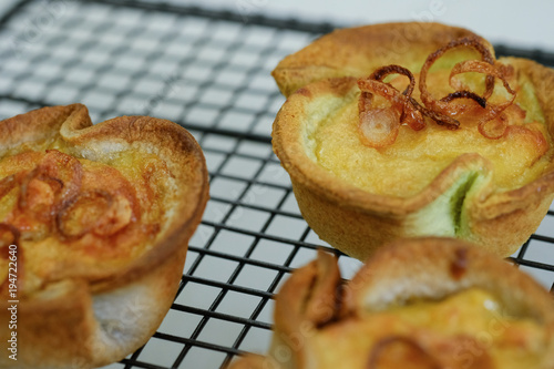 Close up Homemade    Taro Custard in Taro Toast Tarts. (selective Focus) photo