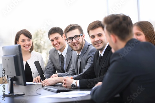 businessman starting meeting with business team
