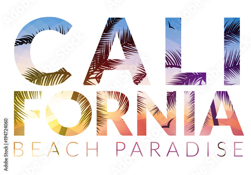 California background with palm. Vector background beach. Summer tropical banner design. Paradise poster template illustration