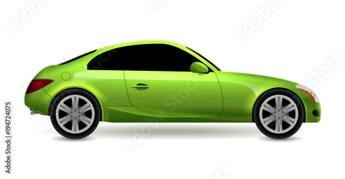 Vector green automobile coupe isolated profile side view. Luxury modern sedan transport auto car. Side view car design illustration © kolonko
