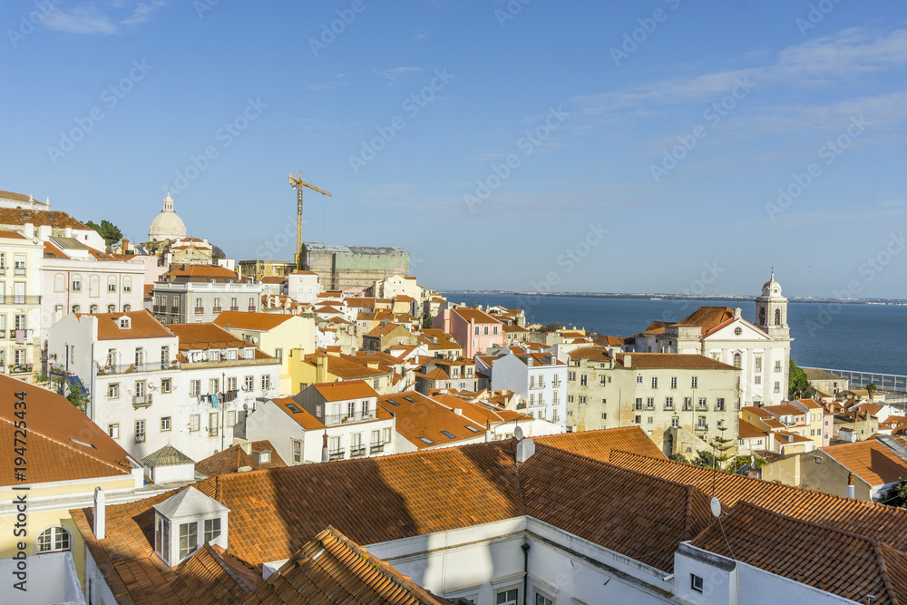 Horizontal view of historic Alfama in Lisbon, Portugal