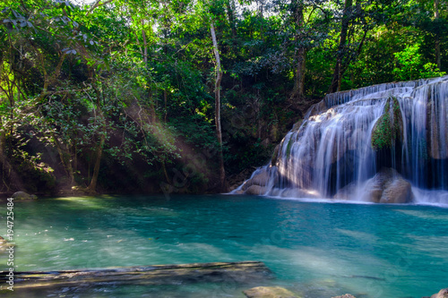 Erawan waterfall with beautiful  in the summer   Kanchanaburi Province  Thailand.