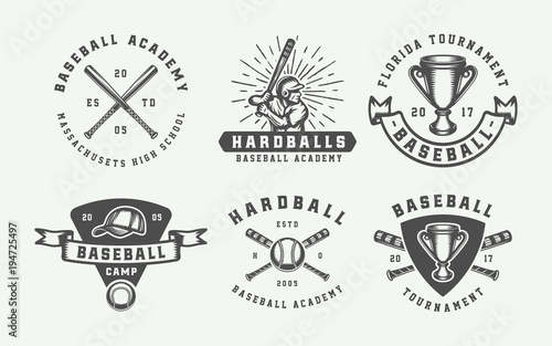 Vintage baseball sport logos, emblems, badges, marks, labels. Monochrome Graphic Art. Vector Illustration.