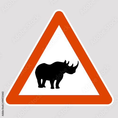 rhino black silhouette road sign vector illustration