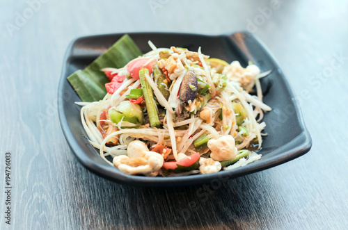 Papaya salad thai traditional food or name in thai Somtum