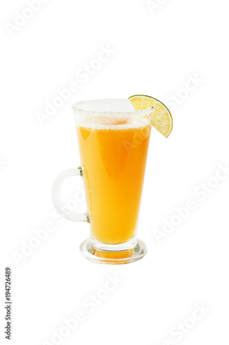 Orange cocktail with honey and lobule lime, isolated on white