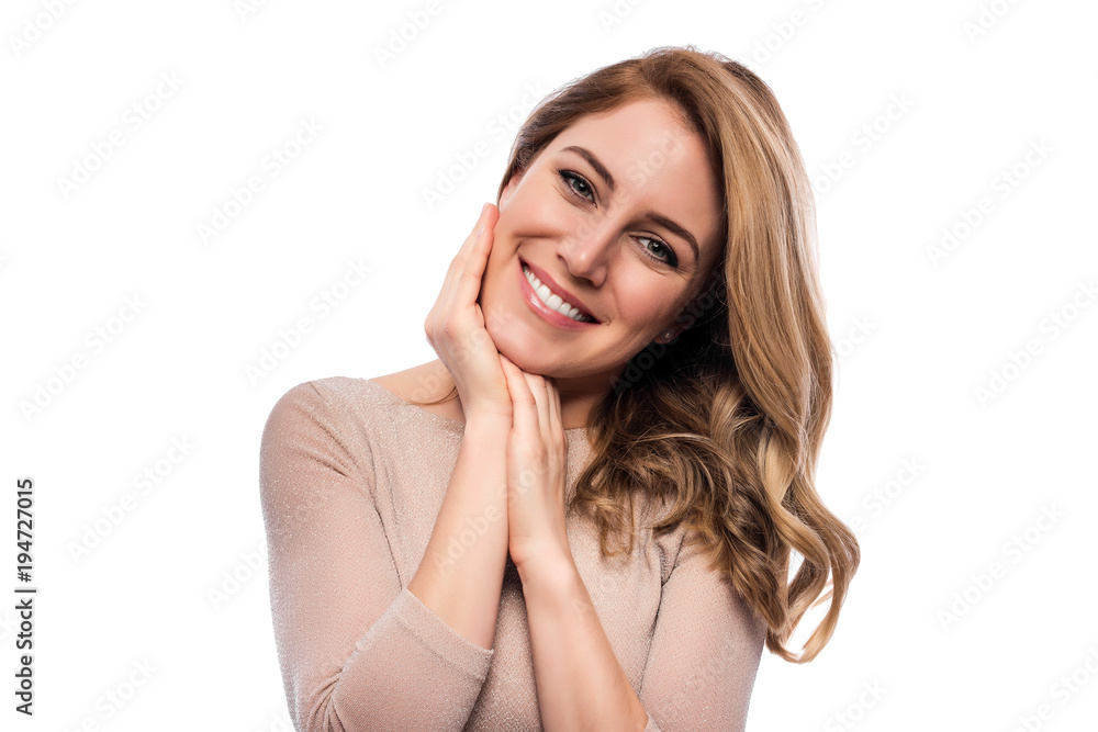 Attractive blond young woman. Portrait of a beautiful woman on a white background. Attractive blond young woman. Portrait of a beautiful woman on a white background.