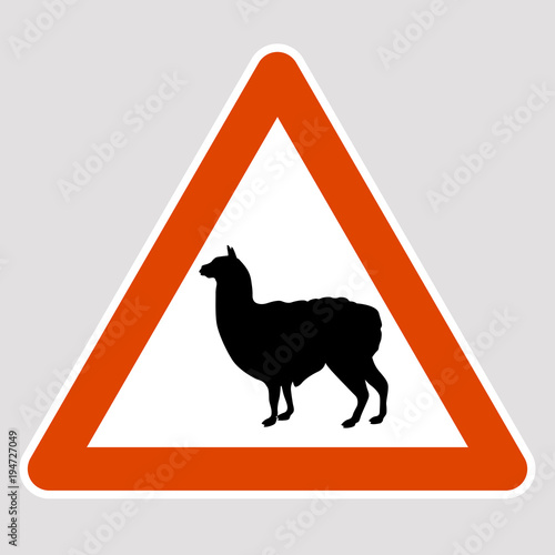 lama black silhouette road sign vector illustration