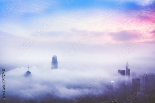 Canvas Print Dramatic misty season in Hong Kong
