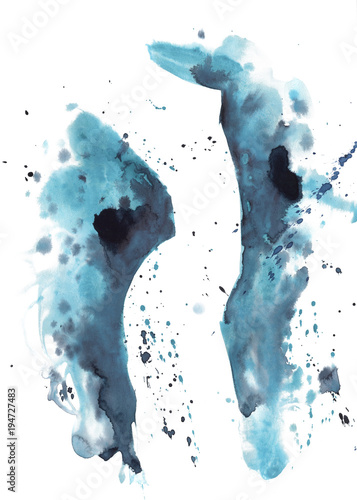 Abstract Dark blue watercolor splotches. Dark water blue watercolor spots. Hand-drawn watercolor illustration.