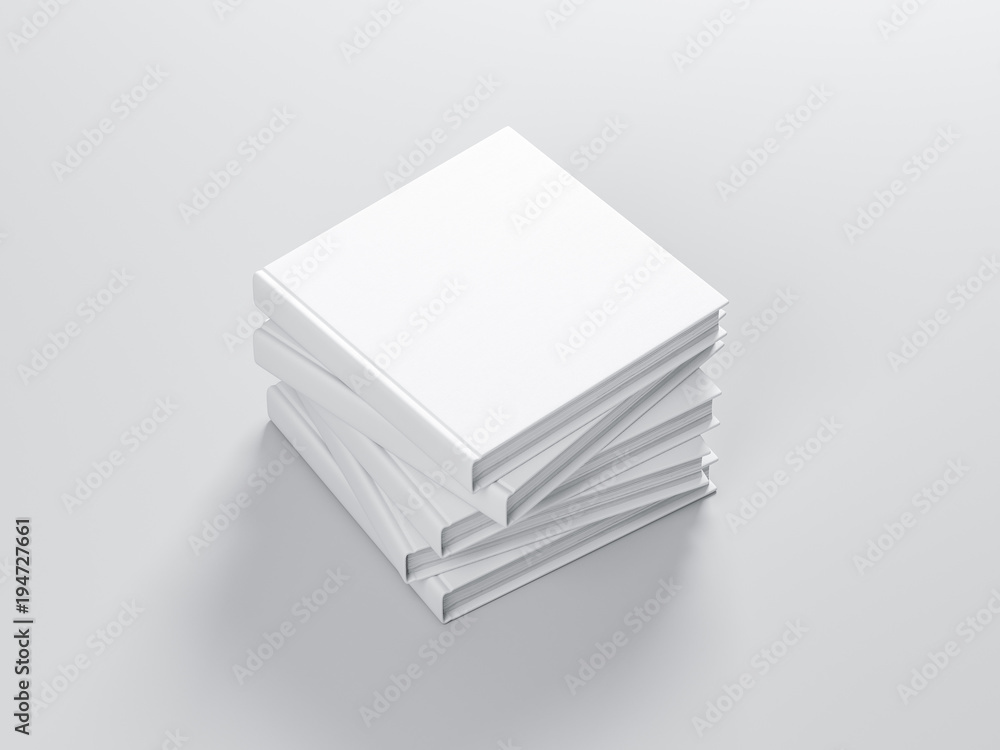 Pile of square blank white Books Mockup with textured cover Pile of square blank white Books Mockup with textured cover