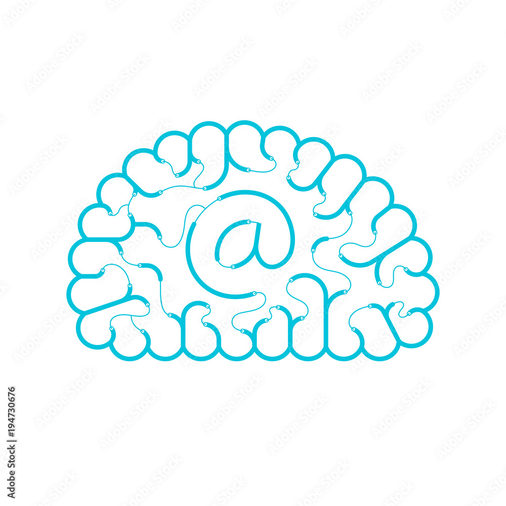Electric wire cable Brain blue color, Email internet concept flat design with At sign symbol illustration isolated on white background with copy space, vector eps 10 Electric wire cable Brain blue color, Email internet concept flat design with At sign symbol illustration isolated on white background with copy space, vector eps 10