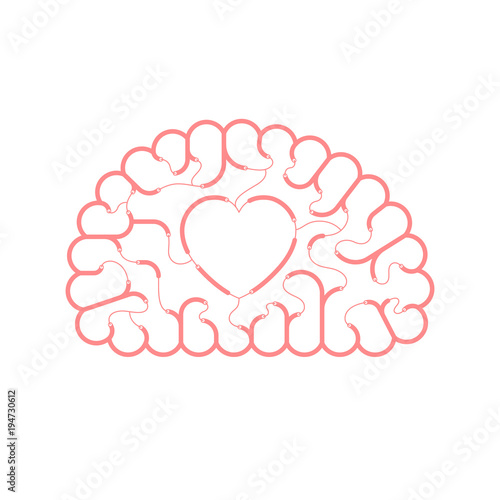 Electric wire cable Brain pink color, Love concept flat design with Heart sign symbol illustration isolated on white background with copy space, vector eps 10