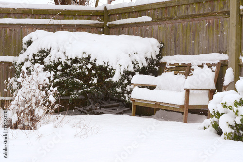 Wallpaper Mural Deep snow on a bench and shrubs in rural garden Torontodigital.ca