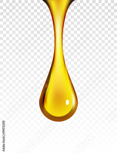 Golden oil drop isolated on white. Olive or fuel gold oil droplet concept. Liquid yellow sign