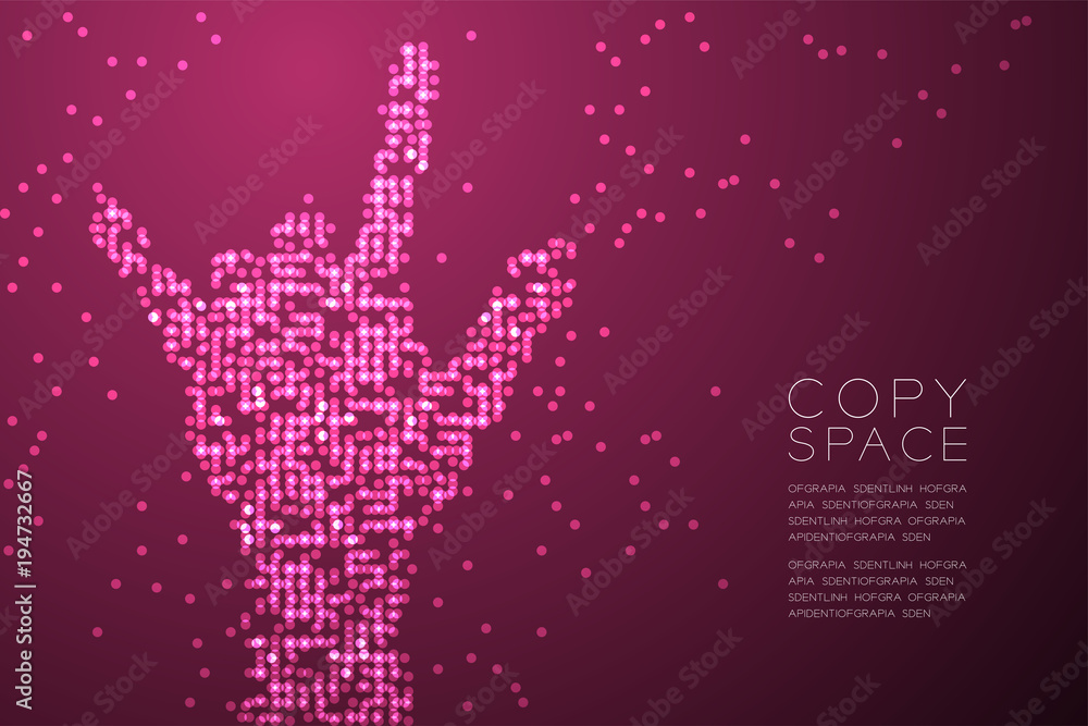 Abstract Geometric Circle dot pattern I love you Hand shape, sign language concept design pink color illustration isolated on pink gradient background with copy space, vector eps 10 Abstract Geometric Circle dot pattern I love you Hand shape, sign language concept design pink color illustration isolated on pink gradient background with copy space, vector eps 10