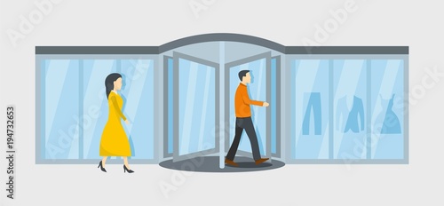 Revolving door banner. Flat illustration of revolving door vector banner for web