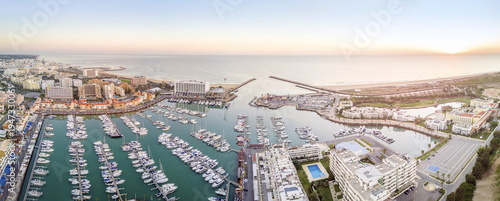 Panoramic, aerial view of touristic Vilamoura in Algarve, Portugal