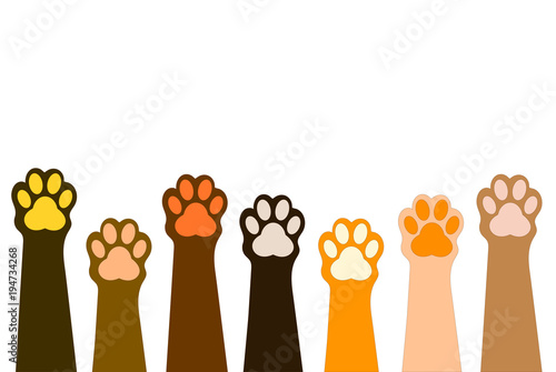 
Paws up pets set isolated on white background. Vector illustration. Paw icon. 