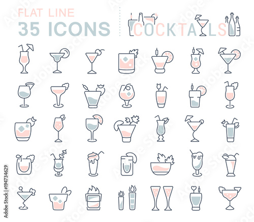 Set Vector Line Icons of Cocktails.