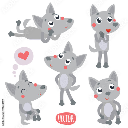 Cute wolf vector set