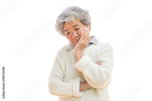Sad old woman on white background,Anxiety problem concept