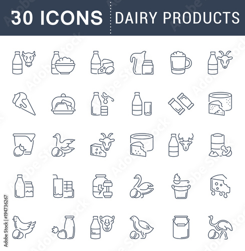 Set Vector Line Icons of Dairy Products.