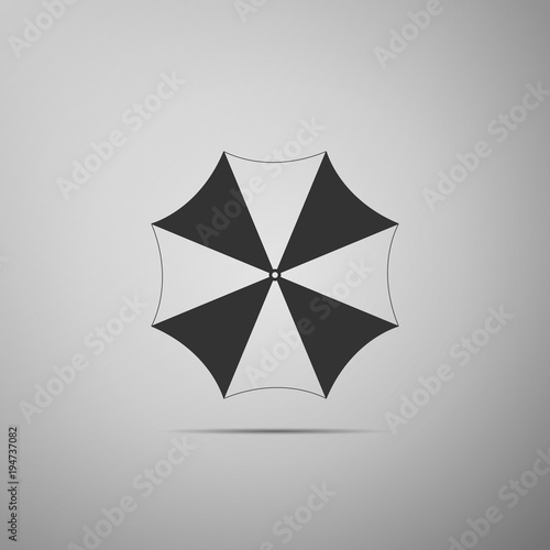 Sun protective umbrella fo beach icon isolated on grey background. Large parasol for outdoor space. Beach umbrella. Summer vacation or picnic accessory. Flat design. Vector Illustration