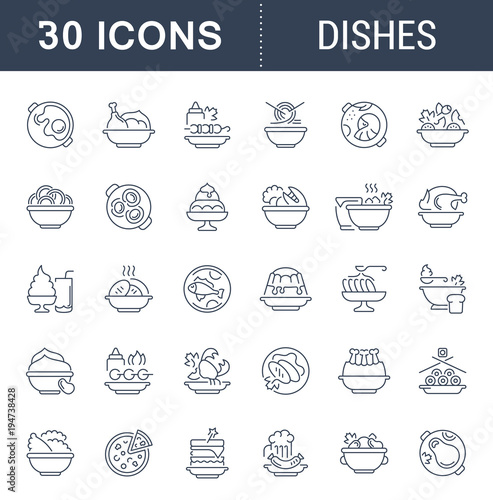 Set Vector Line Icons of Dishes.
