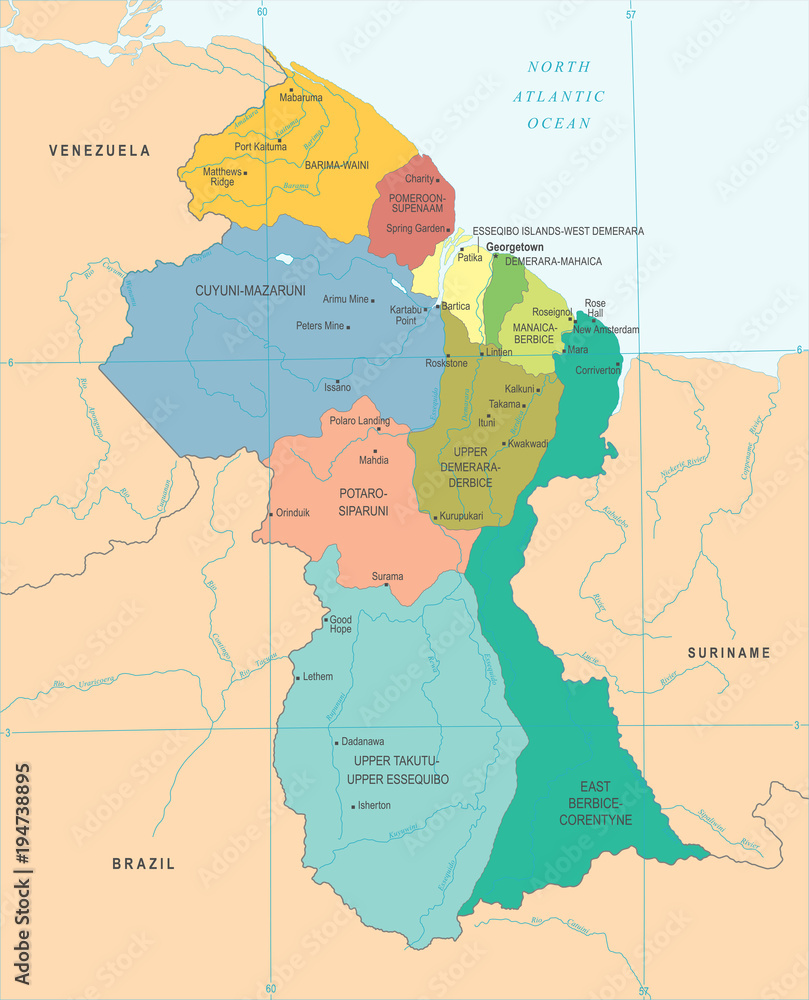 Guyana Map - Detailed Vector Illustration