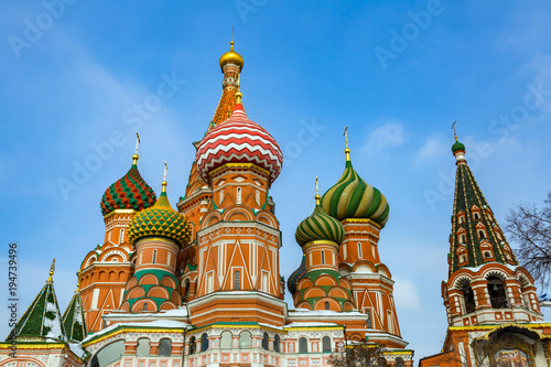 MOSCOW, RUSSIA - MARCH 3, 2018: Exterior of the famous St. Basil's Cathedral on Red Square 