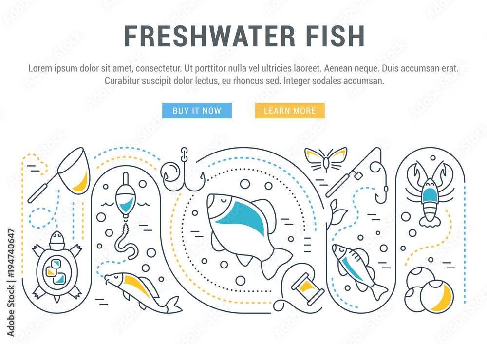 Obraz premium Website Banner and Landing Page of Freshwater Fish.