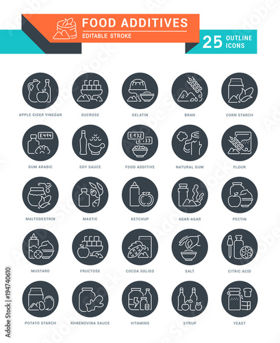 Set Vector Line Icons of Food Additives.