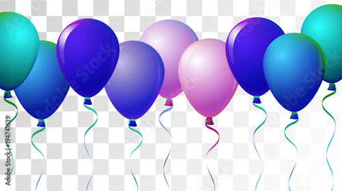 Helium Balloons Realistic Vector Colored Collection. Music Festival, Birthday Party Celebration, Carnival, Poster Decoration. Fun Realistic Helium Balloons Bunch Set Design on a Transparent Background