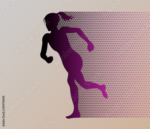  Colored silhouette of a running gir. Run, sport, active people